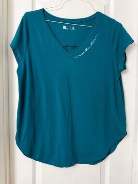 Xersion Women's Teal "Rise Then Shine" V-Neck Top Size XL